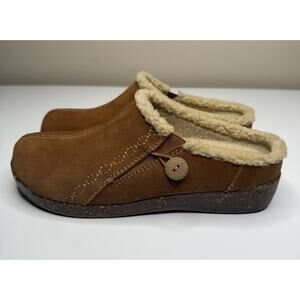Earth Origins Aurora Johanna Clogs Womens 9W Brown Suede Faux Fur Slip On Mule
